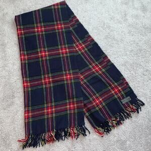 Navy & Red Plaid Blanket Scarf with Tassels